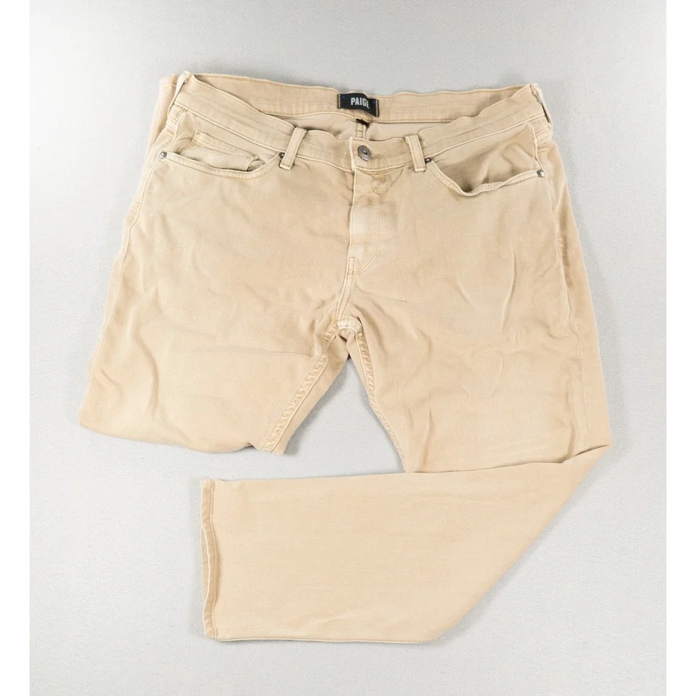Paige Federal Slim Straight Leg Pants Mens 34 Tan Khaki Transcend Denim Chino - Picture 1 of 12